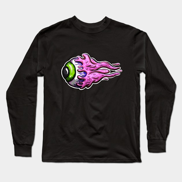 Eyeball Flying Rockabilly Tattoo Cartoon Slime Eye Long Sleeve T-Shirt by Squeeb Creative